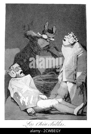 The Chinchillas, 1799 artiste: Francisco Goya. Assiette 50 de 'Los Caprichos'. Los Caprichos est un ensemble de 80 tirages en aquatinte et gravure créés par l'artiste espagnol Francisco Goya en 1797 et 1798, et publiés comme un album en 1799. Banque D'Images