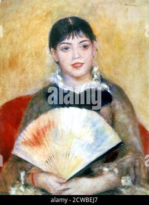 Fille avec un fan', 1881 artiste: Pierre-Auguste Renoir. Le nom de la jeune fille est Alphonsine Fournaise, que Renoir a peint à plusieurs reprises Banque D'Images