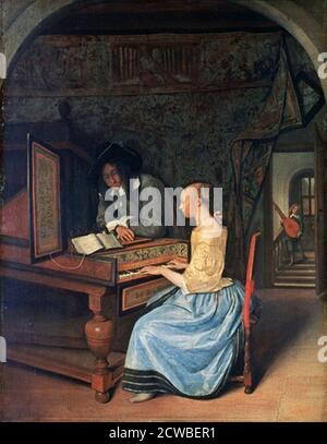 Une jeune femme jouant un clavecin', c1659. Artiste: Jan Steen. Jan Havickszoon Steen (1626-1679) est un peintre hollandais de l'âge d'or, l'un des plus grands peintres du genre du XVIIe siècle. Banque D'Images