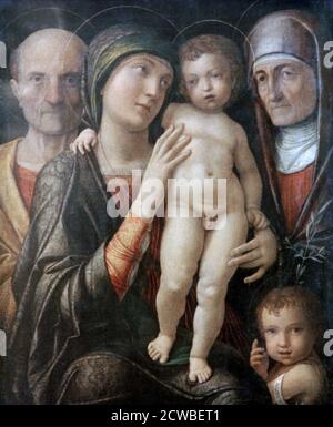 Sainte famille avec St Elizabeth et St Jean-Baptiste comme enfant, c1495-1500. Artiste: Andrea Mantegna. Andrea Mantegna (1431-1506) était peintre italien, étudiante en archéologie romaine et gendre de Jacopo Bellini. Banque D'Images