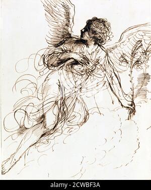Etude d'un Ange', c1611-1666. Artiste: Guercino. Guercino était un peintre baroque italien et dessinateur de Cento dans la région d'Emilia, qui était actif à Rome et à Bologne. Banque D'Images