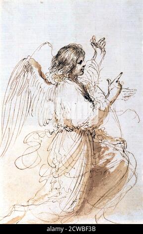 Etude d'un Ange', c1611-1666. Artiste: Guercino. Guercino était un peintre baroque italien et dessinateur de Cento dans la région d'Emilia, qui était actif à Rome et à Bologne. Banque D'Images
