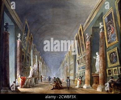 La Grande Galerie, Louvre, Paris, 1801-1805. Artiste: Hubert Robert. Hubert Robert (1733-1808) est un peintre français de l'ère Rococo. Banque D'Images