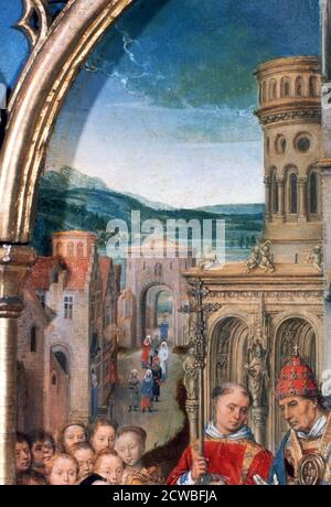 Temple St Ursula, arrivée à Rome, détail, 1489 artiste: Hans Memling. Hans Memling était l'artiste principal à Bruges. Son travail est fortement influencé par Rogier van der Weyden. Banque D'Images