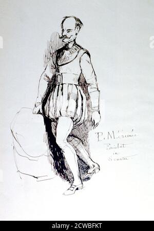 Figure dans Costume du XVIe siècle, c1823-1870, artiste : Prosper Merimee. Prosper Merimee était un dramaturge français, un historien, un archéologue et un auteur de courtes histoires. Banque D'Images