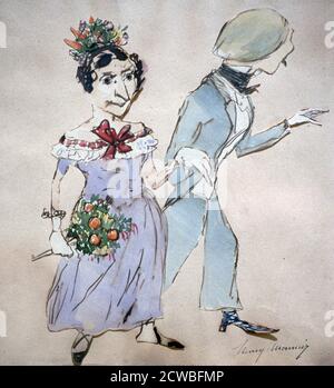 Le couple avec le bouquet', c1825-1877. Artiste: Henry Bonaventure Monnier. Henry-Bonaventure Monnier (1799-1877) est un dramaturge, caricaturiste et acteur français. Banque D'Images