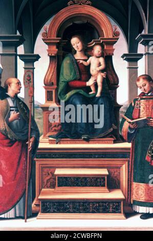 Madonna et l'enfant aux Saints, c1470-1523. Artiste: Perugino. Perugino (1446-1523) né Pietro Vannucci, est un peintre italien de la Renaissance de l'école ombrienne, qui a développé certaines des qualités qui ont trouvé l'expression classique dans la haute Renaissance. Banque D'Images