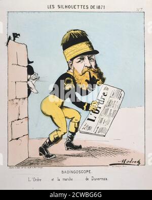 Badingoscope', 1871. Caricature d'une série intitulée les Silhouettes de 1871 publiée à l'époque de la commune de Paris. Badinguet était un surnom donné à l'empereur Napoléon III, exilé après la défaite de la France dans la guerre franco-prussienne. D'une collection privée. Banque D'Images