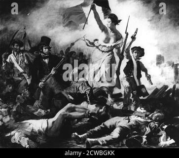 La liberté guidant le Peuple, par eugene Delacroix, 28 juillet 1830. Eugène Delacroix (1798-1863). Peinture, huile sur toile 2.6 x 3.25M. Musée du Louvre. Banque D'Images