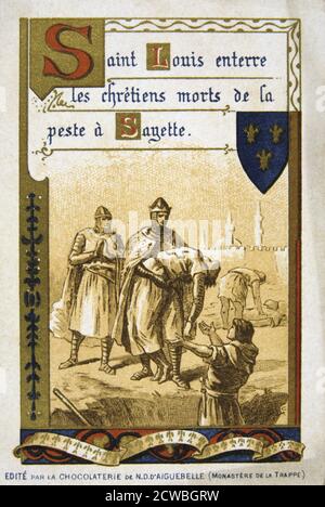 Scène de la vie de Bertrand du Guesclin, (19ème siècle). Saint Louis enterre les chrétiens qui sont morts de la peste à Sayette. Bertrand du Guesclin (c1320-1380) est entré au service de Charles de Blois, duc de Bretagne, la lutte contre l'envahisseur anglais. Il a été fait chevalier en 1354 et il a servi plus tard le roi Charles V de France qui a fait de lui le lieutenant de Normandie et comte de Longueville. À la bataille d'Auray (1364), Du Guesclin a été racheté après avoir été fait prisonnier par les Anglais, et conduit les mercenaires en Espagne où il a combattu pour Henry de Trastamara contre son demi-frère, Peter le cru Banque D'Images