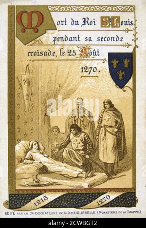 Scène de la vie de Bertrand du Guesclin, (19ème siècle). Mort de Saint Louis, Roi de France (1215-1270) au cours de la deuxième croisade, 25 août 1270. Bertrand du Guesclin (c1320-1380) est entré au service de Charles de Blois, duc de Bretagne, la lutte contre l'envahisseur anglais. Il a été fait chevalier en 1354 et il a servi plus tard le roi Charles V de France qui a fait de lui le lieutenant de Normandie et comte de Longueville. À la bataille d'Auray (1364), Du Guesclin a été racheté après avoir été fait prisonnier par les Anglais, et conduit les mercenaires en Espagne où il a combattu pour Henry de Trastamara contre son demi-frère Banque D'Images