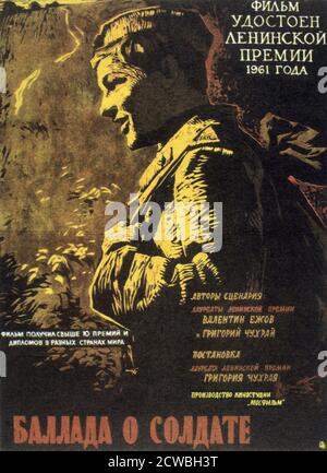 Poster de film pour 'Ballad of a Soldier' un film soviétique de 1959 réalisé par Grigori Chukhrai et mettant en vedette Vladimir Ivashov et Zhanna Prokhorenko. Pendant la Seconde Guerre mondiale Banque D'Images