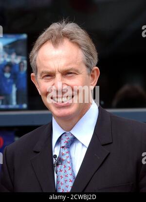 Photographie du premier ministre Tony Blair. Anthony Charles Lynton Blair (1953-) politicien britannique qui a été Premier ministre du Royaume-Uni de 1997 à 2007 et chef du Parti travailliste de 1994 à 2007. Après sa démission, il a été nommé envoyé spécial du Quatuor pour le Moyen-Orient, poste qu'il a occupé jusqu'en 2015 Banque D'Images