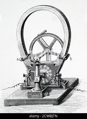 Gravure représentant la petite dynamo pour les mains de Zenobe Gram pour une utilisation en laboratoire. Banque D'Images