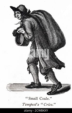 Gravure sur bois représentant un homme portant un sac de charbon. Banque D'Images