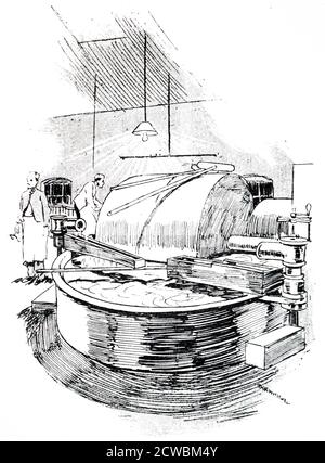 Gravure illustrant le processus de fabrication du papier : la machine à pâte. McMurray Paper Mills, Wandsworth, Londres. Banque D'Images