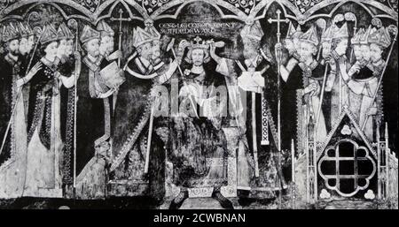Couronnement en 1043 du roi Edward le confesseur, (c. 1003 - 1066), il était parmi les derniers rois anglo-saxons d'Angleterre. Habituellement considéré comme le dernier roi de la Maison de Wessex, il régna de 1042 à 1066. Banque D'Images