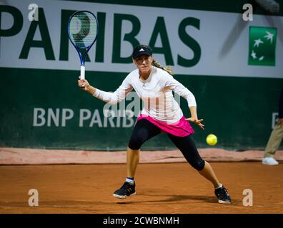 Kaja Juvan, de Slovénie, en action lors de la première partie du tournoi de tennis Roland Garros 2020, Grand Chelem, le 28 septembre 2020 à Roland Garro Banque D'Images