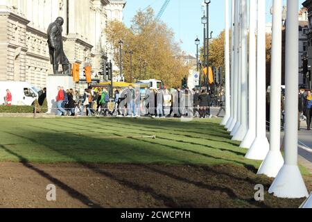 Partie de la nouvelle pelouse, sur le Parlement, vu prêt à poser. Une autre partie est préparée pour le turfing. Banque D'Images