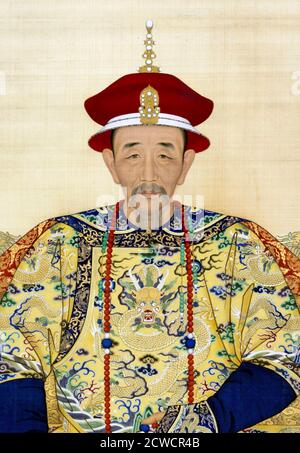 Portrait de l'empereur Kangxi (prénom Xuanye, 1654-1722), encre sur papier. Kangxi était le quatrième empereur de la dynastie Qing. Banque D'Images