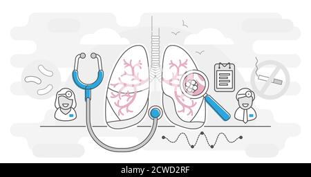 Notion de schéma de l'illustration du vecteur de Pulmonologiey. Notion de soins de santé des poumons. Résumé examen et traitement du système respiratoire. Organe interne Illustration de Vecteur