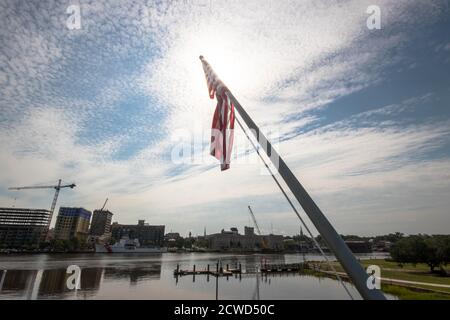 Wilmington, NC USA - février 11 2020 Battleship USS North Carolina, actuellement amarré le long de la rivière Cape Fear à Wilmington, NC. Banque D'Images