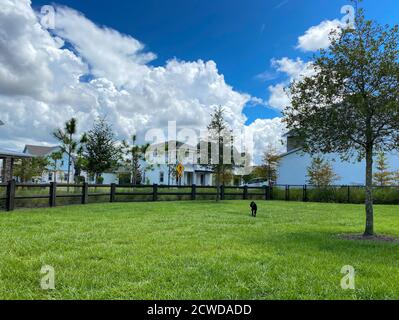 Orlando, FL/USA - 9/8/20: Un parc pour chiens dans un quartier de banlieue de Laureate Park, au lac Nona, à Orlando, en Floride. Banque D'Images