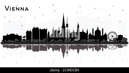 Vienne Austria City Skyline Silhouette avec bâtiments noirs et réflexions isolées sur blanc. Illustration vectorielle. Illustration de Vecteur