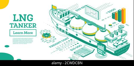 Réservoir de GNL. Réservoir de gaz isométrique. Transport commercial de l'eau. Illustration vectorielle. Élément infographique du système logistique. Expédition transport de fret Illustration de Vecteur