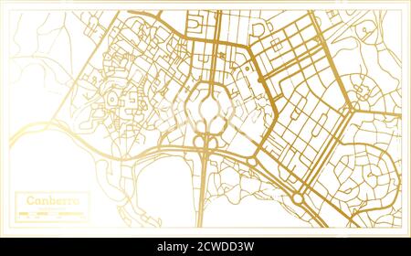 Canberra carte de la ville d'Australie en style rétro en couleur dorée. Carte de contour. Illustration vectorielle. Illustration de Vecteur