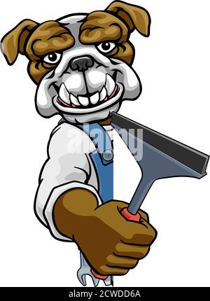 Voiture Bulldog ou Window Cleaner Holding Raclette Illustration de Vecteur