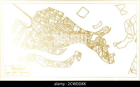 Venise Italie carte de la ville en style rétro en couleur dorée. Carte de contour. Illustration vectorielle. Illustration de Vecteur