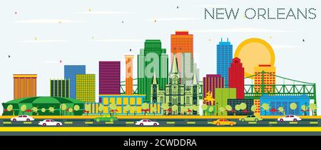 New Orleans Louisiana City Skyline avec les bâtiments couleur et Blue Sky. Illustration vectorielle. Illustration de Vecteur