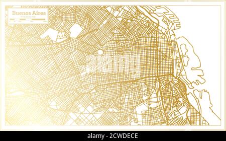 Buenos Aires carte de la ville d'Argentine en style rétro en couleur dorée. Carte de contour. Illustration vectorielle. Illustration de Vecteur