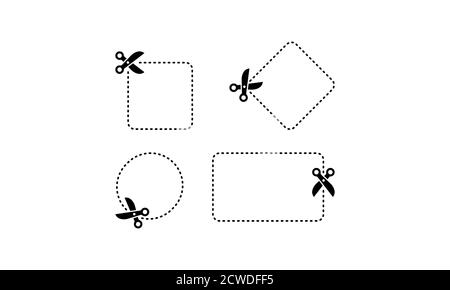 Ciseaux coupés le long de l'icône de contour définie en noir. Vecteur sur fond blanc isolé. SPE 10 Illustration de Vecteur