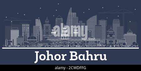 Contour Johor Bahru Malaysia City Skyline avec White Buildings. Illustration vectorielle. Voyages d'affaires et concept avec architecture historique. Paysage urbain Illustration de Vecteur