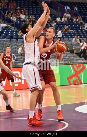 Anzejs Pasecniks. Équipe nationale de basketball de Lettonie. Tournoi FIBA OQT, Belgrade 2016 Banque D'Images