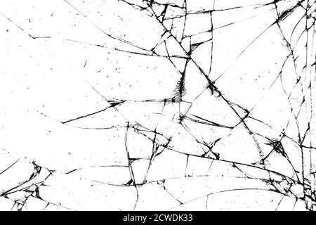 texture de verre cassée. fissures noires sur fond blanc Banque D'Images