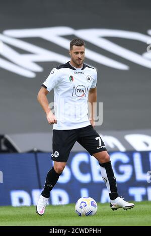 Jacopo Sala (Spezia) lors du match de la série A' italienne entre Spezia 1-4 Sassuolo au stade Dino Manuzzi le 27 septembre 2020 à Cesena, en Italie. Photo de Maurizio Borsari/AFLO] Banque D'Images