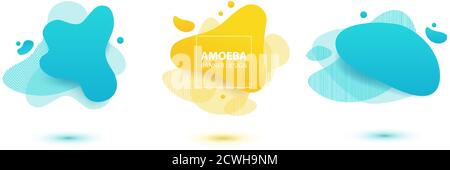 Design liquide amoeba. Formes d'amibe colorées dynamiques. Modèle de bannière moderne pour logo, prospectus, présentation. Couleurs jaune, rouge, bleu Illustration de Vecteur