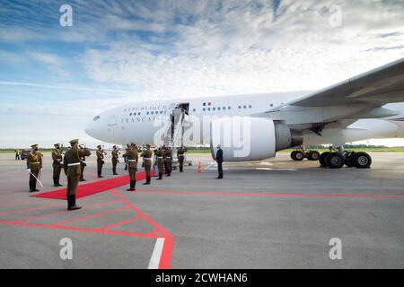 2020 09 29. Lituanie, Kaunas. Le président français Emmanuel Macron et sa femme ont effectué une visite officielle en Lituanie. Banque D'Images