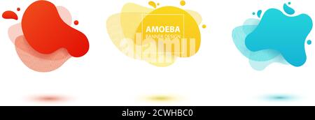 Design liquide amoeba. Formes d'amibe colorées dynamiques. Modèle de bannière moderne pour logo, prospectus, présentation. Couleurs jaune, rouge, bleu Illustration de Vecteur