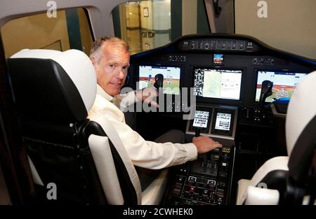 Cessna Aircraft Company Senior Vice President Of Sales Brad Thress Stands In Front Of A Citation Longitude Jet In The Mock Up Room During A Tour At Their Manufacturing Plant In Wichita