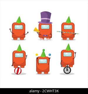 Personnage de dessin animé d'entre nous orange avec divers spectacles de cirque Illustration de Vecteur