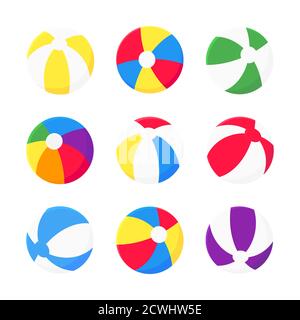 Boules de plage gonflables ensemble de style plat dessin vectoriel illustration signes isolés sur fond blanc. Illustration de Vecteur