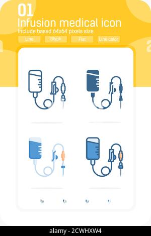 Icône de premier plan médical de perfusion avec style multiple isolé sur fond blanc. Modèle de conception de symbole d'illustration vectorielle pour la conception Web, application mobile Illustration de Vecteur