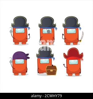 Personnage de dessin animé d'entre nous orange avec divers pirates émoticônes Illustration de Vecteur