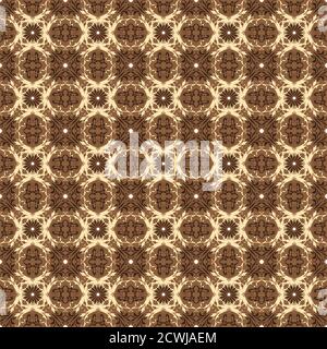 Magnifique motif fleuri sur Kawung batik avec motif doré brun. Illustration de Vecteur