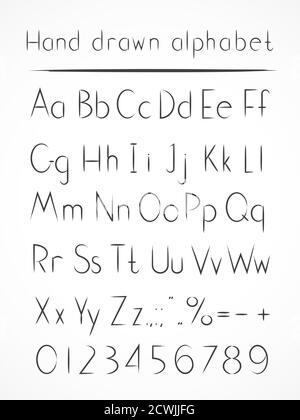 Alphabet vectoriel dessiné à la main dans le style grung. Type normal. Illustration de Vecteur