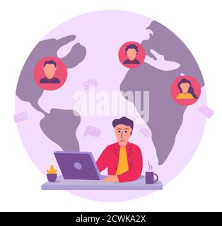 Vidéo conférence. Réunion en ligne. Conférence Internet. Travail à distance. Illustration de Vecteur